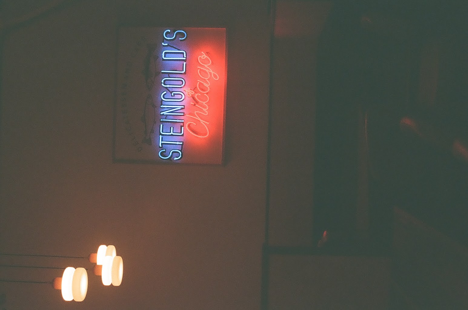 Neon sign glowing at night in Chicago