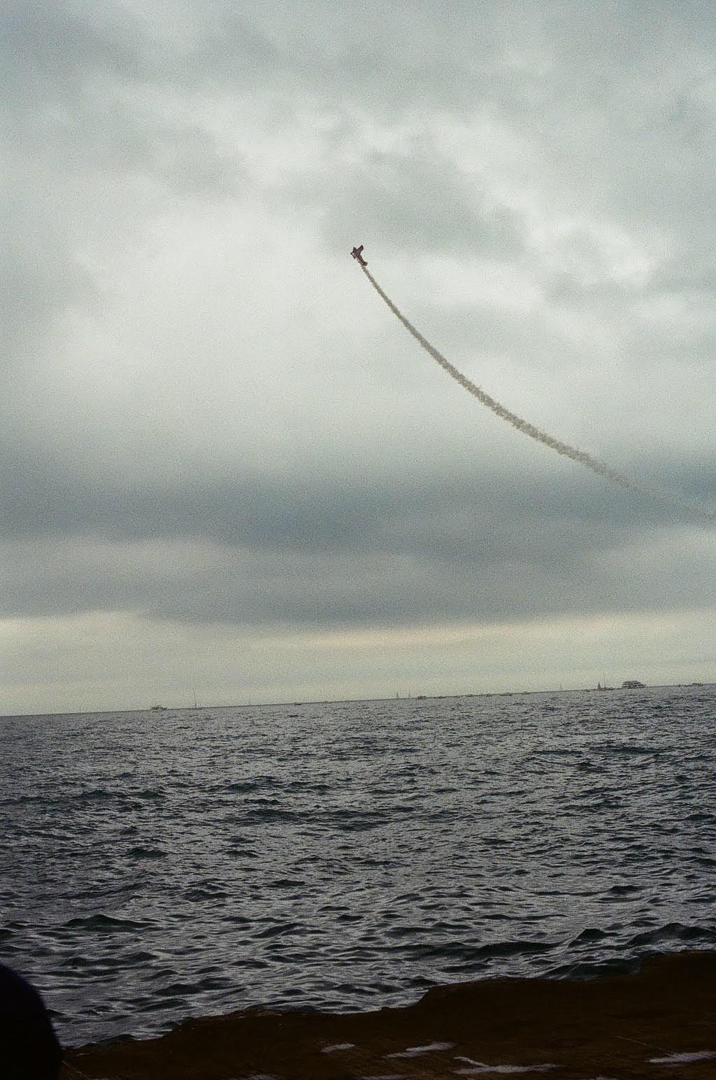 Airplane flying over Lake Michigan