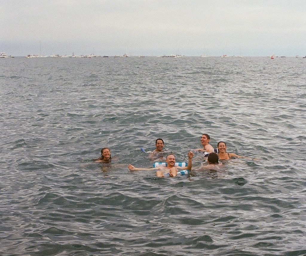Group swimming in Lake Michigan