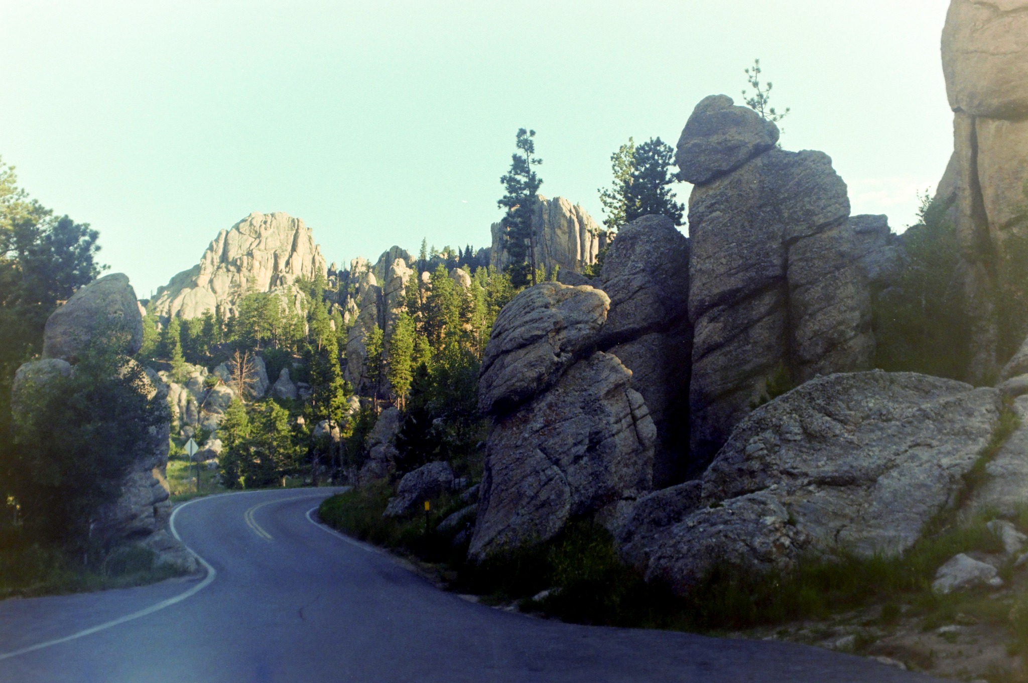 Road winding through rock formations
